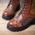 Socofy Women Retro Rub Color Three  dimensional Flowers Deco Mid  tube Boots