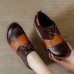 Women Retro Colorblock Handmade Genuine Leather Soft Comfy Wedges Shoes