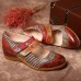 SOCOFY Retro Flowers Pattern Genuine Leather Splicing Striped Pattern Hook Loop Pumps