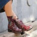 Socofy Retro Ethnic Floral Embroidered Genuine Leather Side  zip Comfy Chunky Heel Mid Calf Boots