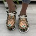 Women Large Size Stripe Printing Leopard Canvas Elastic Band Lace Up Casual Flat Shoes