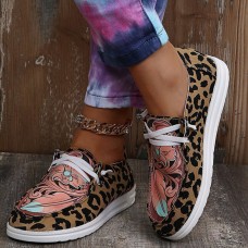 Plus Size Women Casual Leopard Ethnic Pattern Comfy Lazy Canvas Shoes