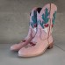 Women Floral Embroidery Square Toe Slip  on Cowboy Boots