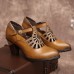 SOCOFY Vintage Leather Adjustable Buckle Strap Cut  out Burnished Chunky Heel Heels