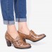 SOCOFY Retro Genuine Leather Vine Pattern Solid Color Elegant Hook Loop Pumps