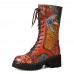 Socofy Women Retro Rub Color Three  dimensional Flowers Deco Mid  tube Boots