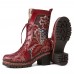 Socofy Retro Ethnic Floral Embroidered Genuine Leather Side  zip Comfy Chunky Heel Mid Calf Boots