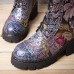 Socofy Women Genuine Leather Retro Flowers Embroidery Mid  tube Boots