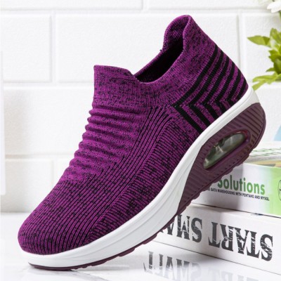 Women Brief Solid Soft Rocker Sole Fabric Cushioned Slip On Comfy Sports Shoes