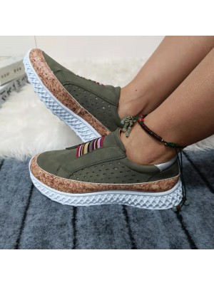 Plus Size Women Retro Casual Elastic Slip  on Comfy Breathable Platform Sneakers