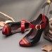 SOCOFY Retro Splicing Metal Buckle Strap Genuine Leather Easy To Match Comfy Pumps