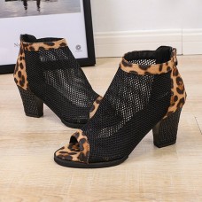 Women Casual Mesh Breathable Chunky Heel Hollow Out Peep  toe Pumps Shoes