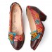 SOCOFY Vintage Butterfly Embossed Floral Leather Splicing Stitching Slip  on Chunky Heel Pumps