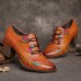 SOCOFY Leather Plaid Beaded Floral Elastic Strings Block Heel Pumps Dress Shoes