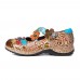 SOCOFY Retro Floral Genuine Leather Splicing Cross Strap Flowers Hook Loop Flat Shoes