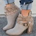 Women Comfortable Round Toe Braided Strap Back  Zip Buckle Casual Ankle Boots