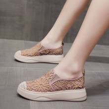 Women Casual Floral Embroidered Lace Platform Lazy Sneakers