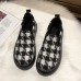 Women Casual Plush Houndstooth Warm lining Skate Shoes