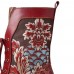 Socofy Retro Ethnic Floral Embroidered Genuine Leather Side  zip Comfy Chunky Heel Mid Calf Boots