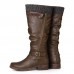Women’s Winter Warm Wool Leather Cuffed Boots Solid Color Buckle Size  zip Knee High Boots