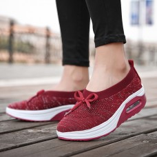 Women Brief Solid Fabric Breathable Soft Rocker Sole Cushioned Casual Sports Shoes