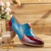 SOCOFY Retro Leather Beaded Flower Embossed Stitching Zipper Mid Heel Pumps