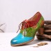 SOCOFY Retro Splicing Embossed Leaves Genuine Leather Zipper Pumps