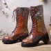 Socofy Women Retro Rub Color Three  dimensional Flowers Deco Mid  tube Boots