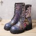 Socofy Women Genuine Leather Retro Flowers Embroidery Mid  tube Boots