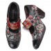 SOCOFY Retro Flower Printing Bead Buckle Strap Genuine Leather Low Heel Zipper Pumps