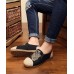 Women Navy Embroideried Splicing Flat Shoes Cotton Linen Fabric