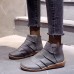 Women Retro Slip Resistant Soft Sole Back Zipper Stitching Flat Ankle Boots
