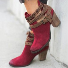 Women Comfortable Round Toe Braided Strap Back  Zip Buckle Casual Ankle Boots