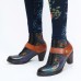 SOCOFY Retro Painting Style Flower Decorated Delicate Buckle Genuine Leather Pumps