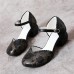 SOCOFY Retro Leather Embossed Floral Buckle Ankle Strap Block Heel D’orsay Pumps