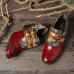 SOCOFY Retro Flower Metal Embossed Buckle Strap Leather Low Heel Square Toe Pumps