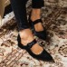 Women Elegant Pointed Toe Solid Color Ankle Buckle Strap Slip On Chunky Heel Pumps