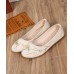 Art Splicing Flat Shoes For Women Beige Embroideried Cotton Linen Fabric