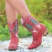 Women Floral Embroidery Square Toe Slip  on Cowboy Boots