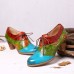 SOCOFY Retro Splicing Embossed Leaves Genuine Leather Zipper Pumps