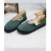 Green Flat Feet Shoes Cotton Fabric Elegant Buckle Strap Flat Shoes