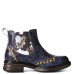 SOCOFY Women Leather Retro Floral Embossing Patchwork Stitching Ankle Boots