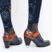 SOCOFY Retro Painting Style Flower Decorated Delicate Buckle Genuine Leather Pumps