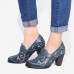 SOCOFY Retro Genuine Leather Vine Pattern Solid Color Elegant Hook Loop Pumps