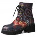 Socofy Women Retro Ethnic Style Slip Resistant Flowers Pattern Leather Mid  tube Boots