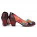 SOCOFY Vintage Butterfly Embossed Floral Leather Splicing Stitching Slip  on Chunky Heel Pumps