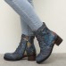 Socofy Genuine Leather Retro Floral Side Zipper Comfortable Heeled Boots