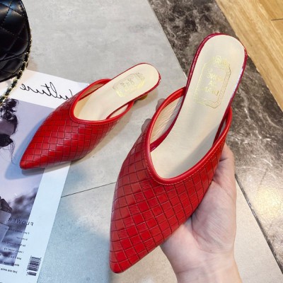 Women Casual Pointed Toe Braided Backless Cone Heels Shoes