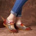 SOCOFY Retro Flowers Pattern Genuine Leather Splicing Striped Pattern Hook Loop Pumps