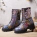 Socofy Women Genuine Leather Retro Flowers Embroidery Mid  tube Boots